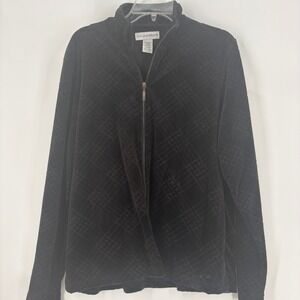 Sag Harbor Womens Jacket X Large XL Full Zip Plaid Velour Black‎ Coat